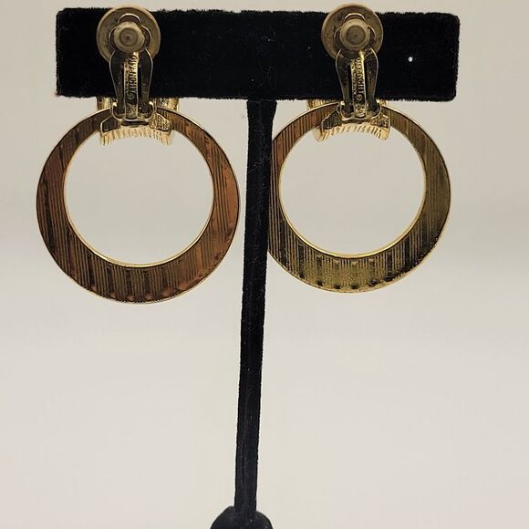 Vintage Givenchy Spanish Damascene Bird Flower Dangle Clip on earrings - Picture 11 of 16